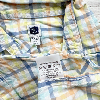 Janie And Jack Plaid Button Up Shirt Long Sleeve Pastel Colors 18-24 Months