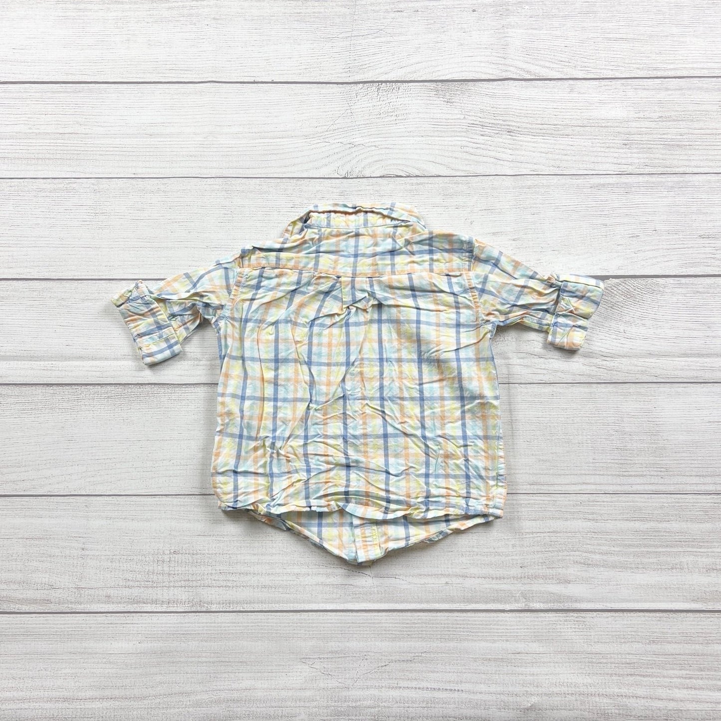 Janie And Jack Plaid Button Up Shirt Long Sleeve Pastel Colors 18-24 Months