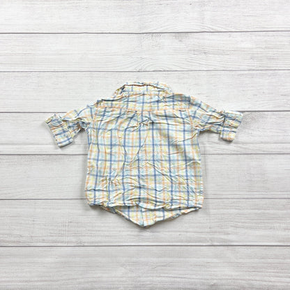 Janie And Jack Plaid Button Up Shirt Long Sleeve Pastel Colors 18-24 Months