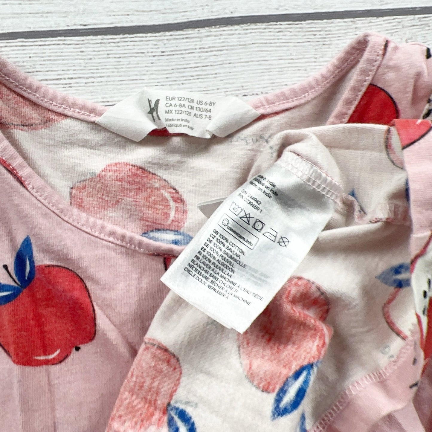 H&M Girls Dress Pink Apple Print Sleeveless Cotton Summer Dress 6-8 Years