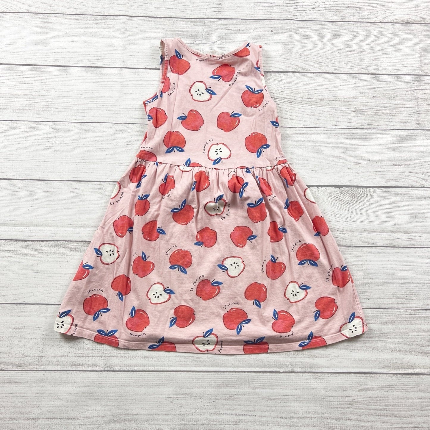 H&M Girls Dress Pink Apple Print Sleeveless Cotton Summer Dress 6-8 Years