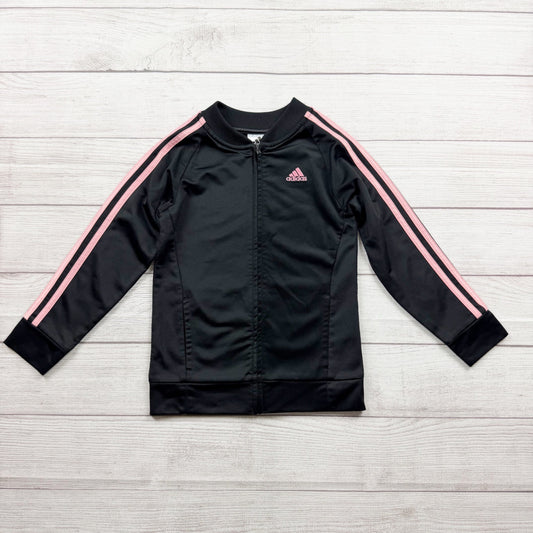 Adidas Girls Black Full Zip Track Jacket Pink Stripes Logo 6