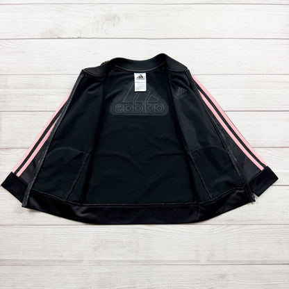 Adidas Girls Black Full Zip Track Jacket Pink Stripes Logo 6