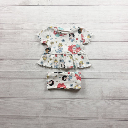 Disney Baby Princess 2 Piece Outfit Short Sleeve Peplum Top Shorts 3-6 Months
