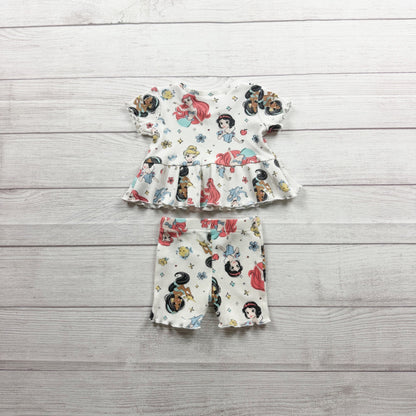 Disney Baby Princess 2 Piece Outfit Short Sleeve Peplum Top Shorts 3-6 Months
