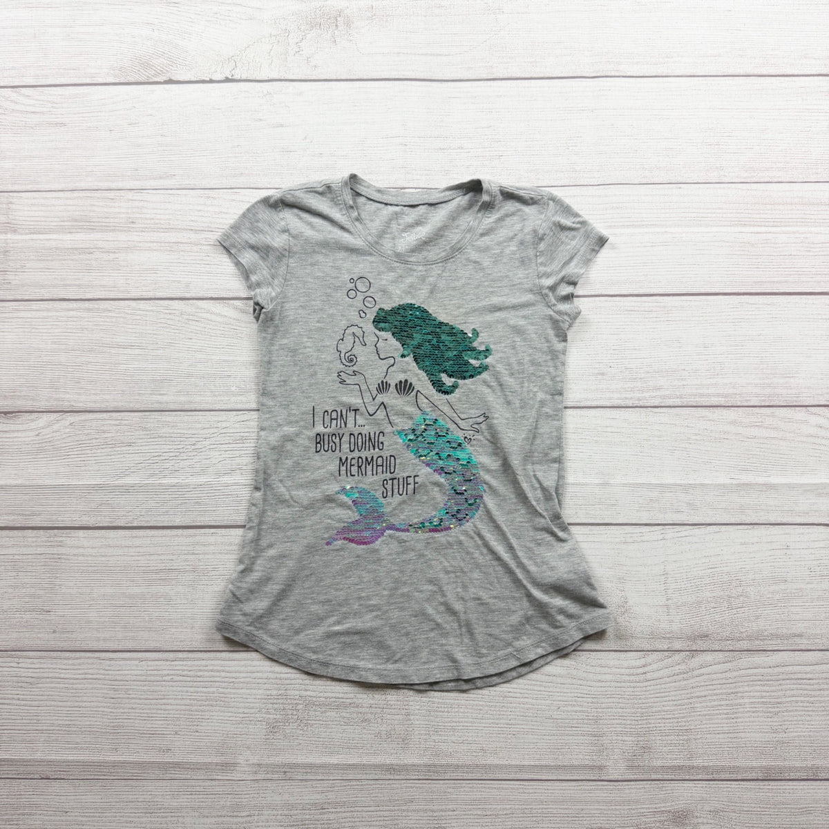 Justice Girls Mermaid Flip Sequin Grey T-Shirt 7