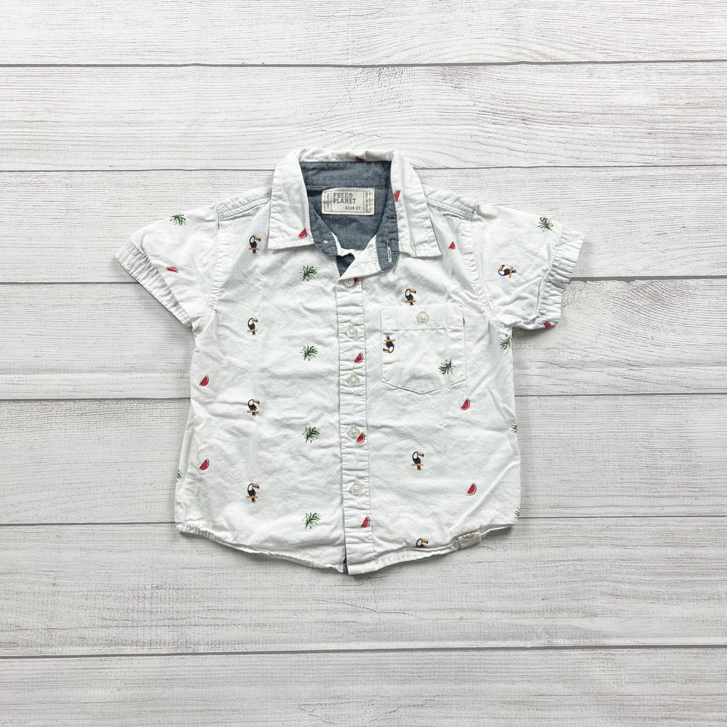 Free Planet Toddler Boys Button Up Shirt Watermelon Pineapple Print Summer 2T