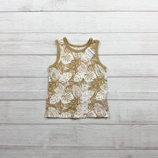 Old Navy Toddlers Tropical Leaf Print Beige White Tank Top NWT 2T