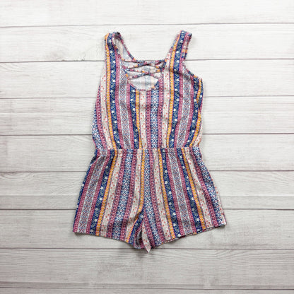 Children's Place Girls Multicolor Striped Sleeveless Shorts Romper L 10-12
