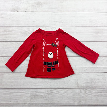 First Impressions Toddler Girls Red Llama Long Sleeve Shirt Graphic Tee 3T