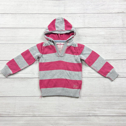 OshKosh Kids Striped Hoodie Sweater Gray Pink Long Sleeve 4T