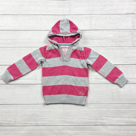 OshKosh Kids Striped Hoodie Sweater Gray Pink Long Sleeve 4T