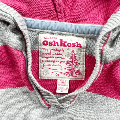 OshKosh Kids Striped Hoodie Sweater Gray Pink Long Sleeve 4T