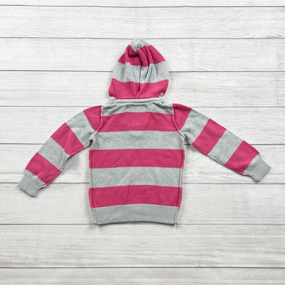 OshKosh Kids Striped Hoodie Sweater Gray Pink Long Sleeve 4T