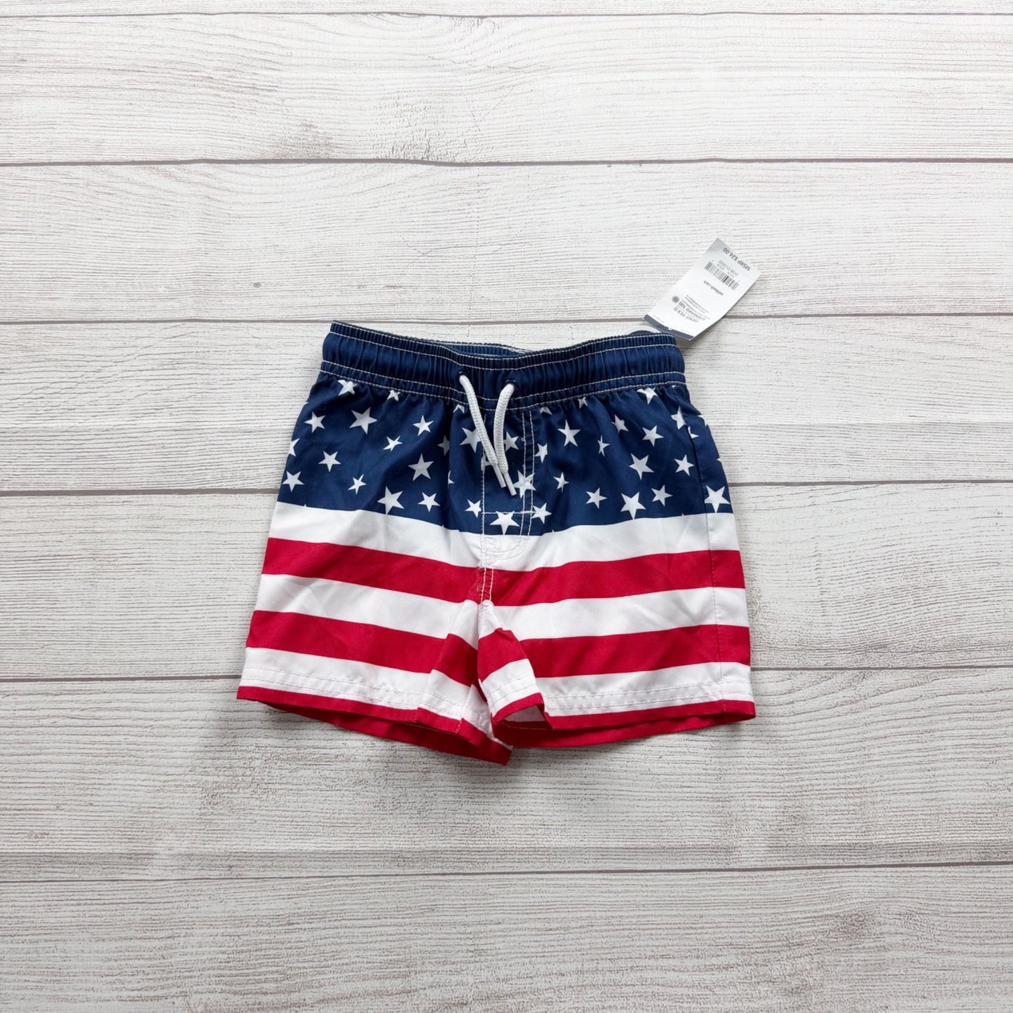 OshKosh Bgosh Boys American Flag Swim Shorts Red White Blue NWT 18-24 Months