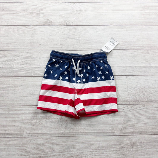 OshKosh Bgosh Boys American Flag Swim Shorts Red White Blue NWT 18-24 Months