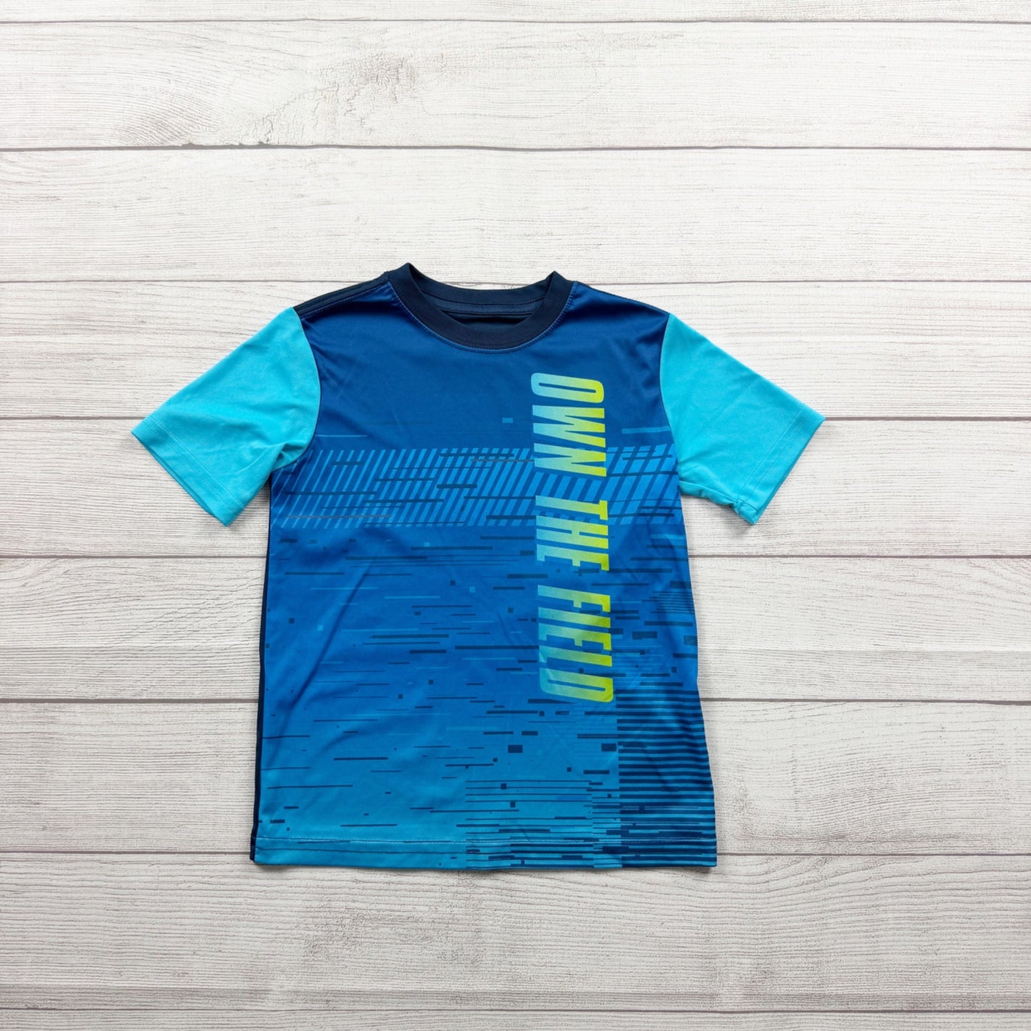 Athletic Works Boys Active T-Shirt Short Sleeve Tee “Own The Field” Graphic S 6-7