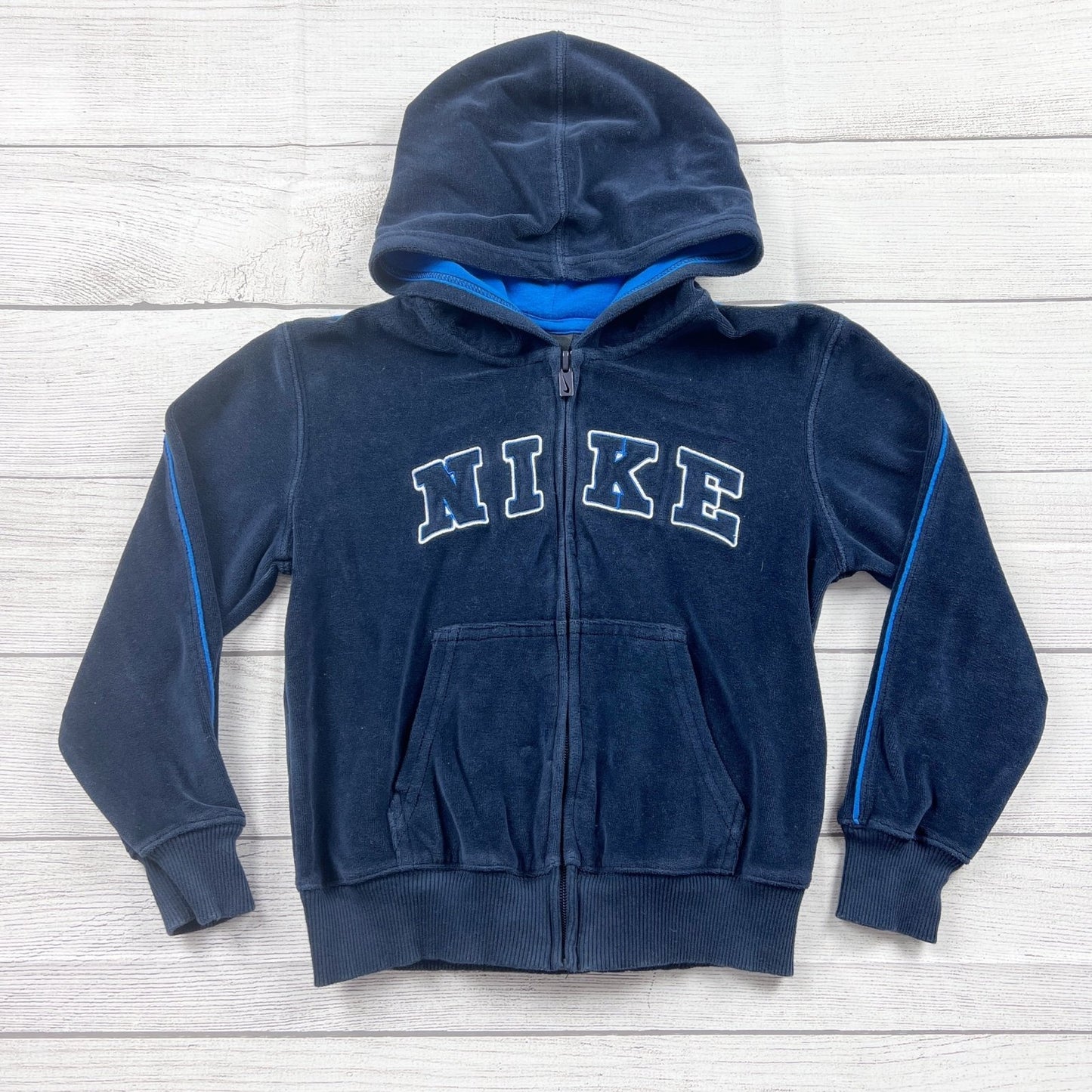 Nike Boys Zip Up Hoodie Navy Blue Terry Cloth Full Zip Sweatshirt Jacket 7
