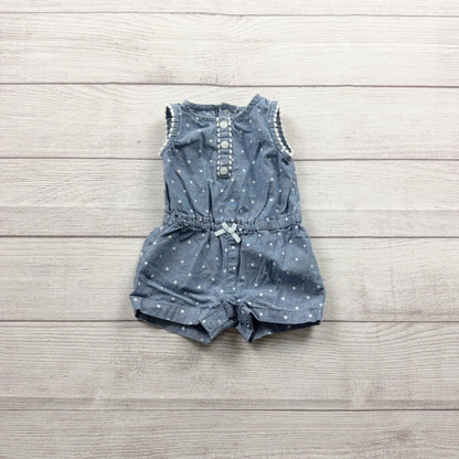 Carter’s Blue Polka Dot Baby Romper Ruffled Sleeves Bow 0-3 Months