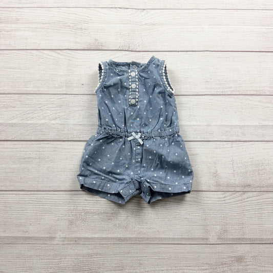 Carter’s Blue Polka Dot Baby Romper Ruffled Sleeves Bow 0-3 Months