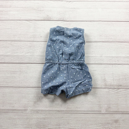 Carter’s Blue Polka Dot Baby Romper Ruffled Sleeves Bow 0-3 Months