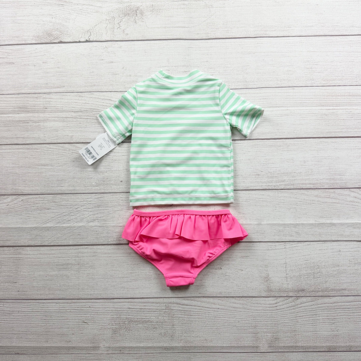 Carter's Baby Girls Flamingo Rash Guard Swimsuit Set Stripes NWT 9-12 Months