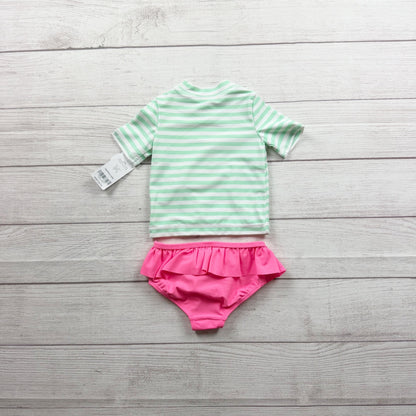 Carter's Baby Girls Flamingo Rash Guard Swimsuit Set Stripes NWT 9-12 Months