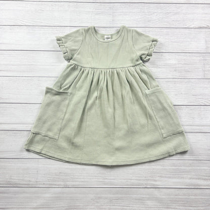 Little Wedgies Girls Dress Sage Green Ribbed Flutter Sleeve Pocket Dress 6