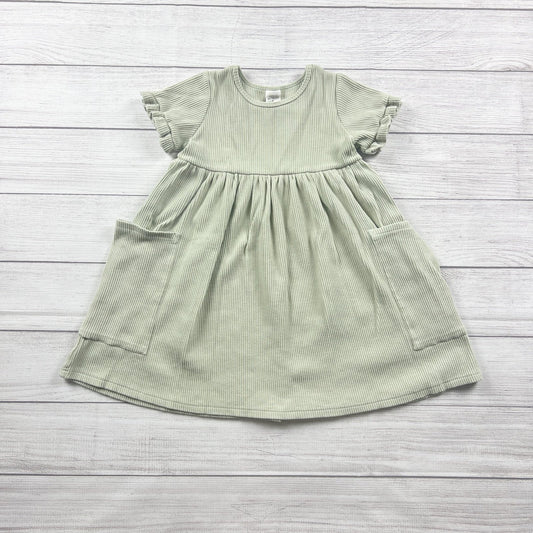 Little Wedgies Girls Dress Sage Green Ribbed Flutter Sleeve Pocket Dress 6