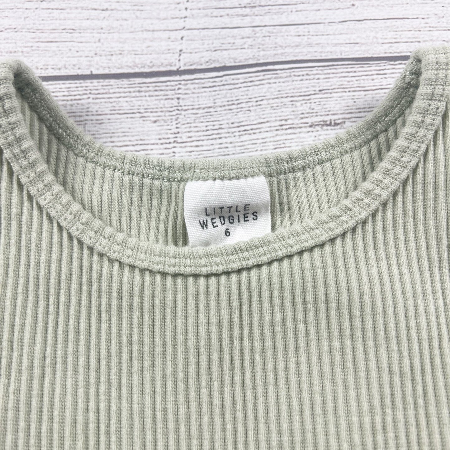 Little Wedgies Girls Dress Sage Green Ribbed Flutter Sleeve Pocket Dress 6