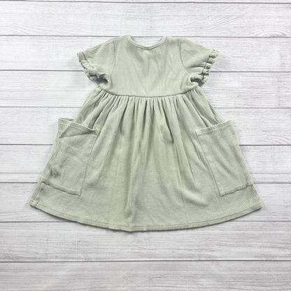 Little Wedgies Girls Dress Sage Green Ribbed Flutter Sleeve Pocket Dress 6