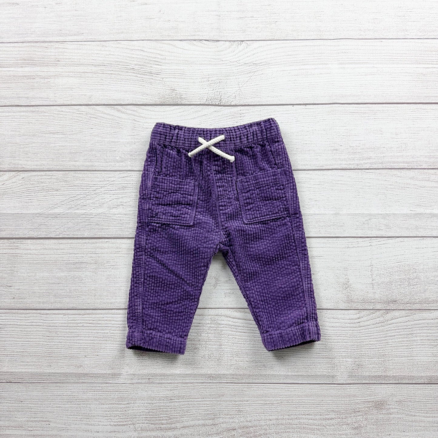 H&M Baby Purple Corduroy Pants Drawstring Waist Pull-On Trousers 4-6 Months