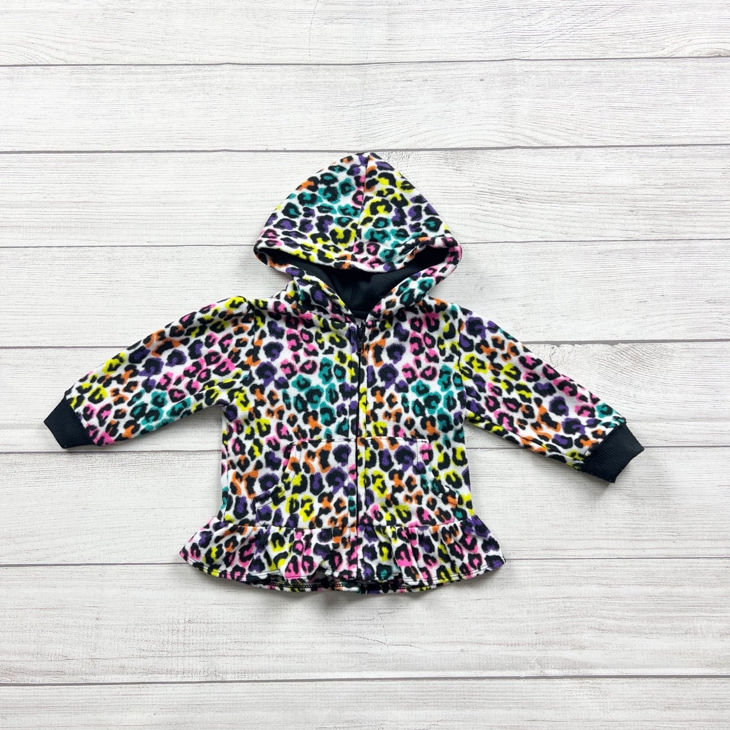 Garanimals Baby Girls Leopard Print Fleece Zip Hoodie Ruffle Hem 9-12 Months