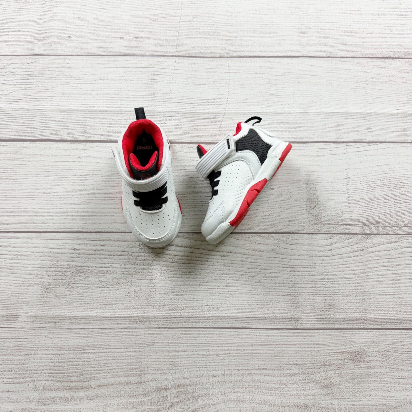 AND1 Kids Toddler White Black Red Basketball Sneakers Slip On Strap Shoes 5