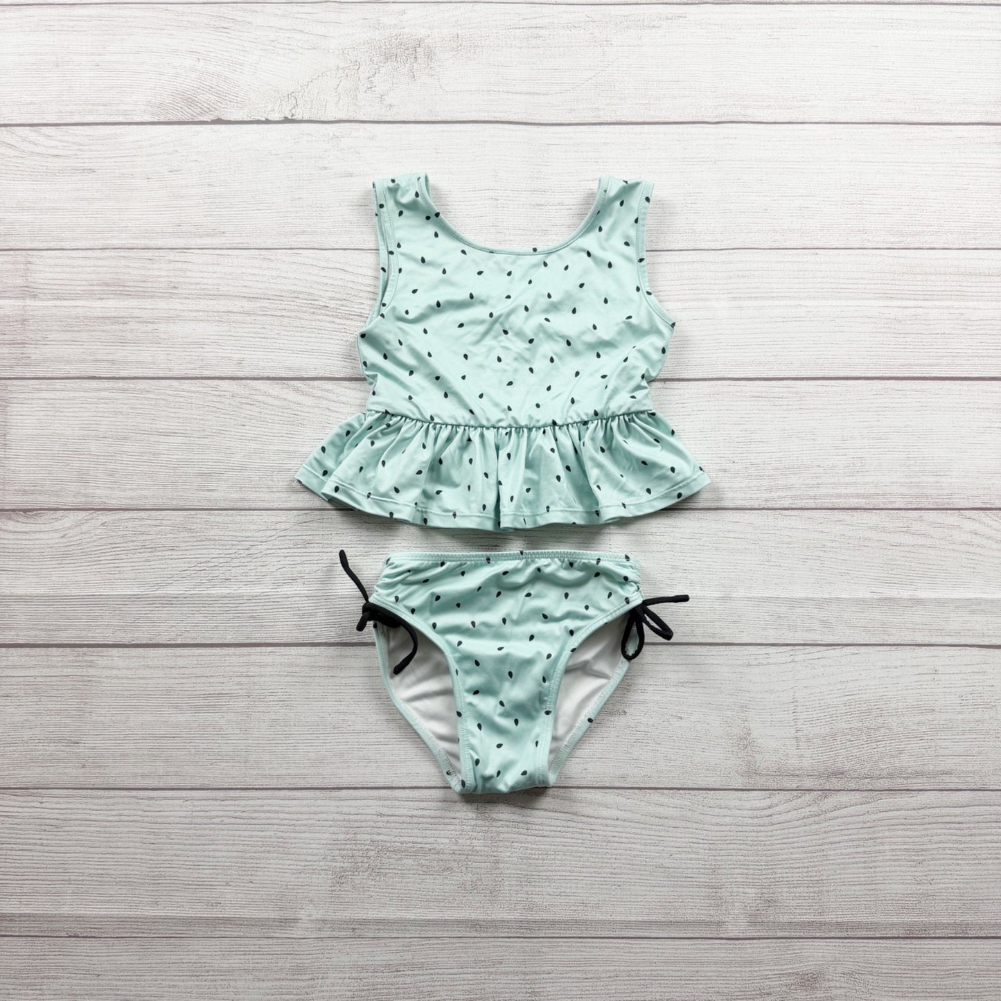 Wildling Girls Mint Bikini Peplum Top Black Polka Dot Print 5