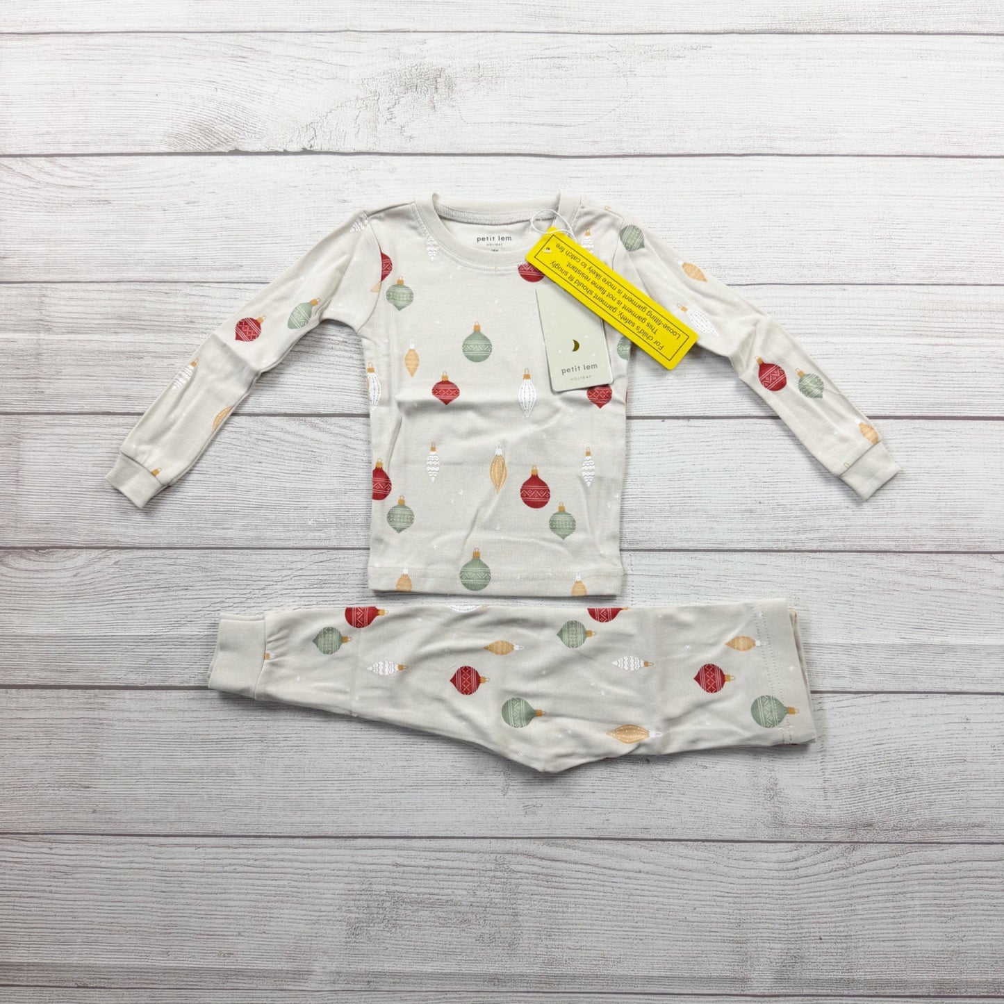 Petit Lem Holiday Print 2 Piece Pajama Set Christmas Ornament NWT 12-18 Months