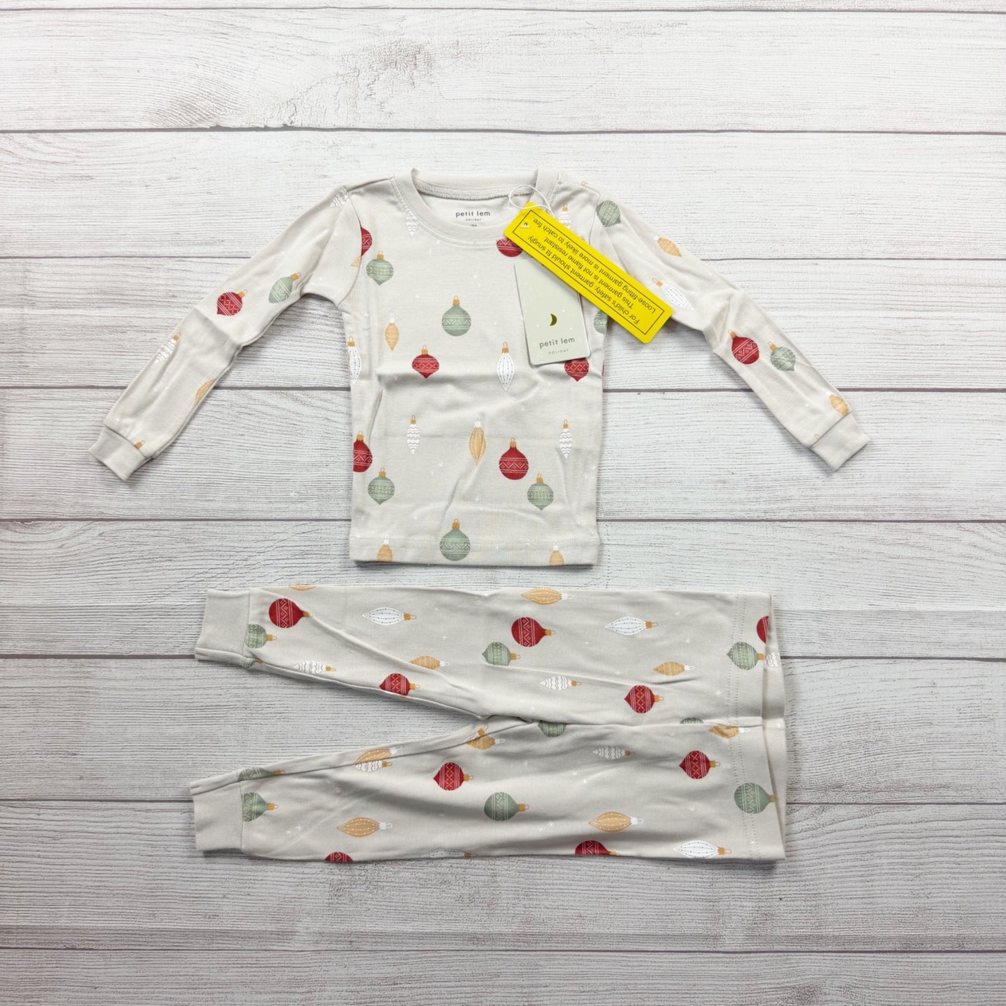 Petit Lem Holiday Print 2 Piece Pajama Set Christmas Ornament NWT 12-18 Months