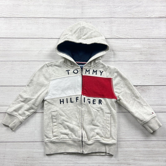 Tommy Hilfiger Toddler Hoodie Beige Full Zip Logo Hooded Sweatshirt Jacket 3T