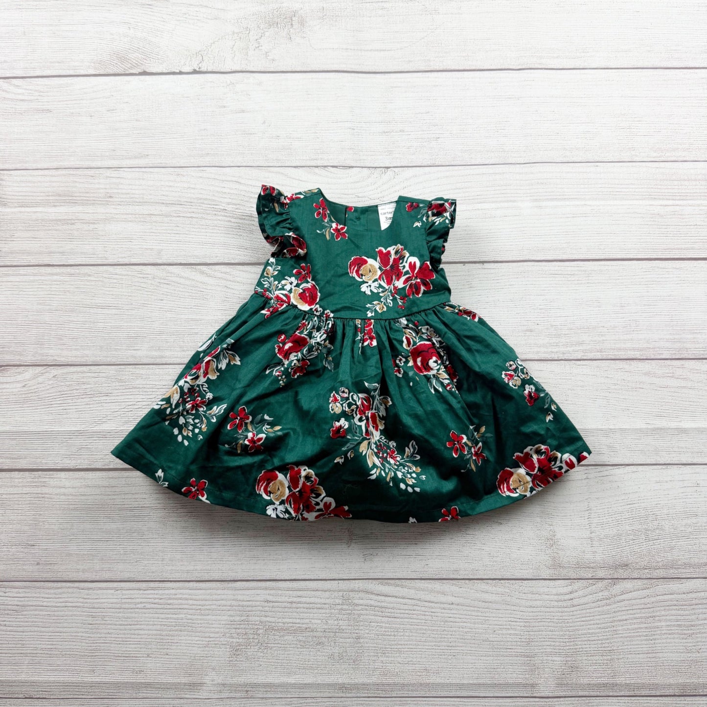 Carter’s Baby Girl Floral Green Dress Ruffles Bloomers 0-3 Months