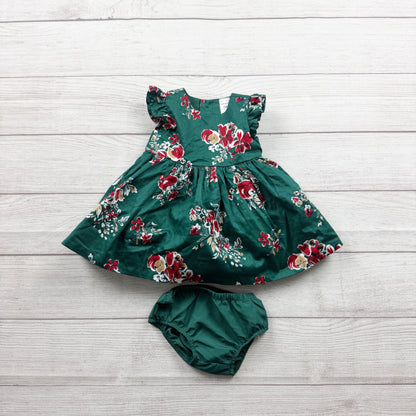 Carter’s Baby Girl Floral Green Dress Ruffles Bloomers 0-3 Months