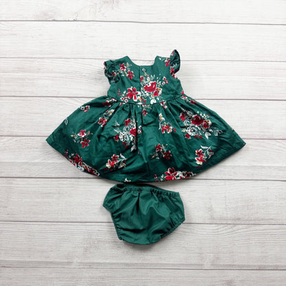 Carter’s Baby Girl Floral Green Dress Ruffles Bloomers 0-3 Months