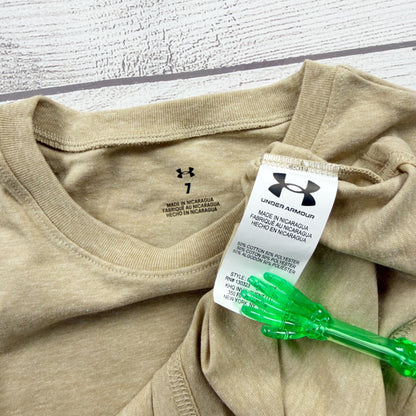 Under Armour Boys Long Sleeve Shirt Tan Graphic Baseball Tee NWT 7