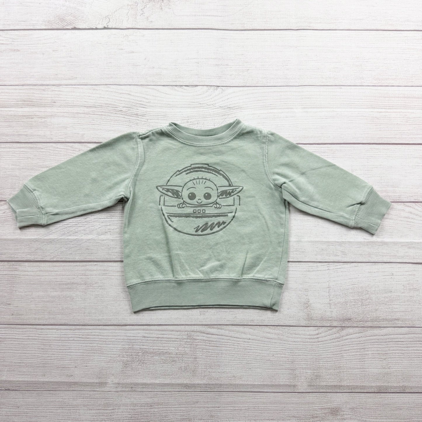 Star Wars Baby Yoda Grogu Toddler Crewneck Sweatshirt Green 2T Cotton Blend 2T