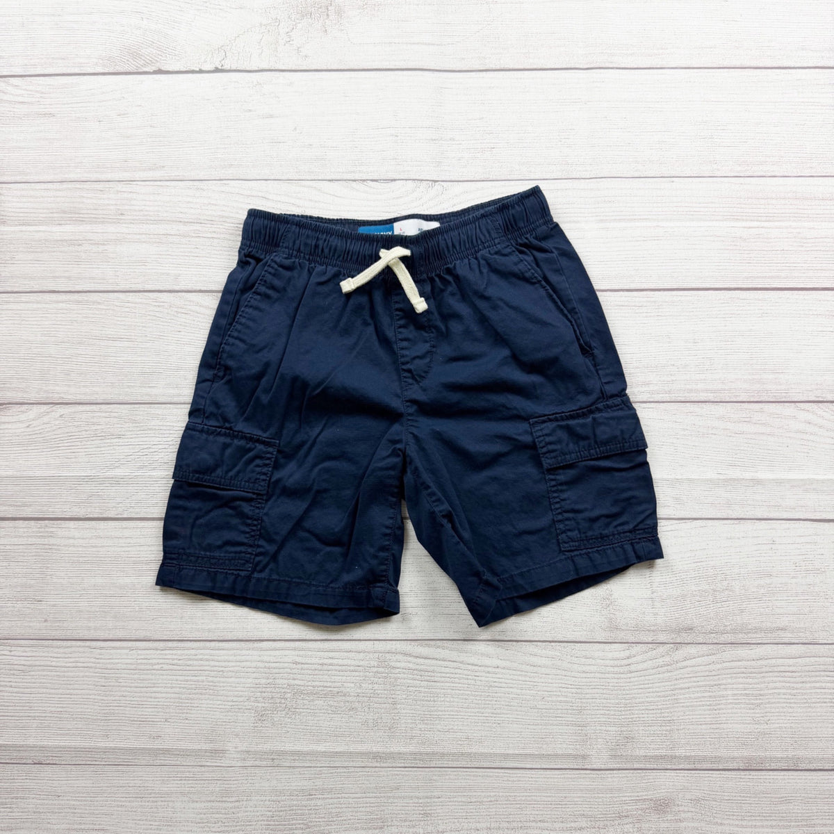 Old Navy Blue Cargo Shorts Cotton Relaxed Fit Elastic Waist Drawstring L 10-12