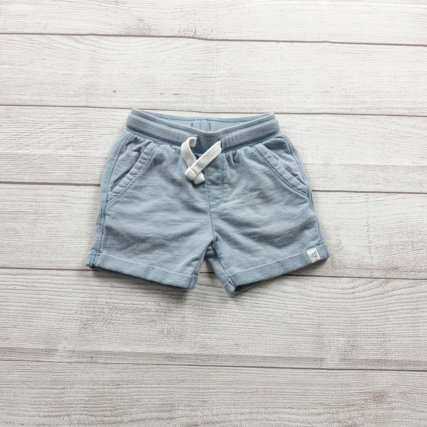 Burt’s Bees Baby Boys Light Blue Knit Shorts With Drawstring Pockets 6-9 Months