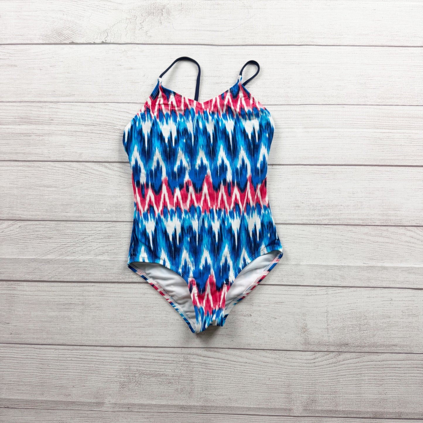 Kanu Surf Girls Swimsuit Zigzag Tie Dye Print One Piece Blue Red 8