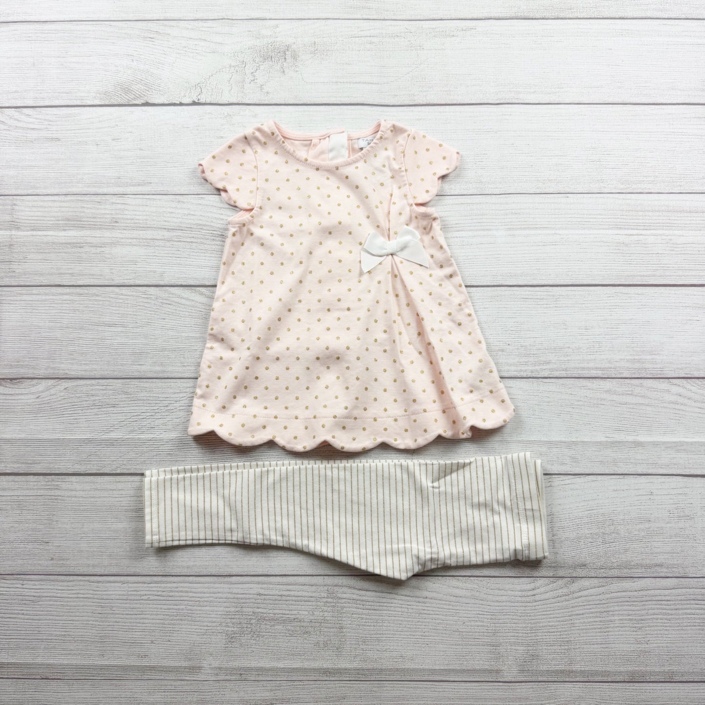 Tahari Baby Girls Polka Dot Dress Stripe Leggings Outfit Set 18-24 Months