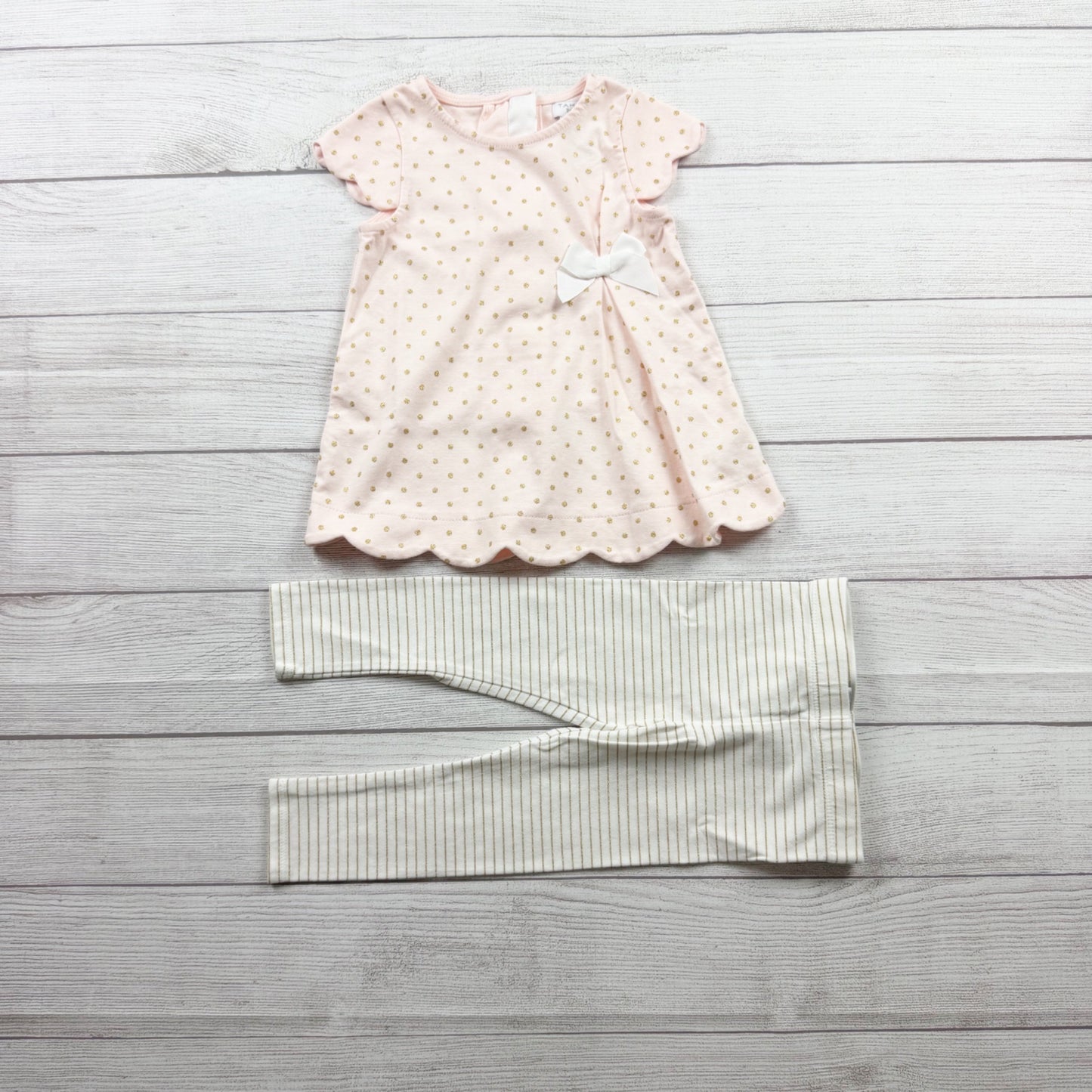 Tahari Baby Girls Polka Dot Dress Stripe Leggings Outfit Set 18-24 Months