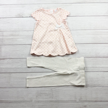 Tahari Baby Girls Polka Dot Dress Stripe Leggings Outfit Set 18-24 Months