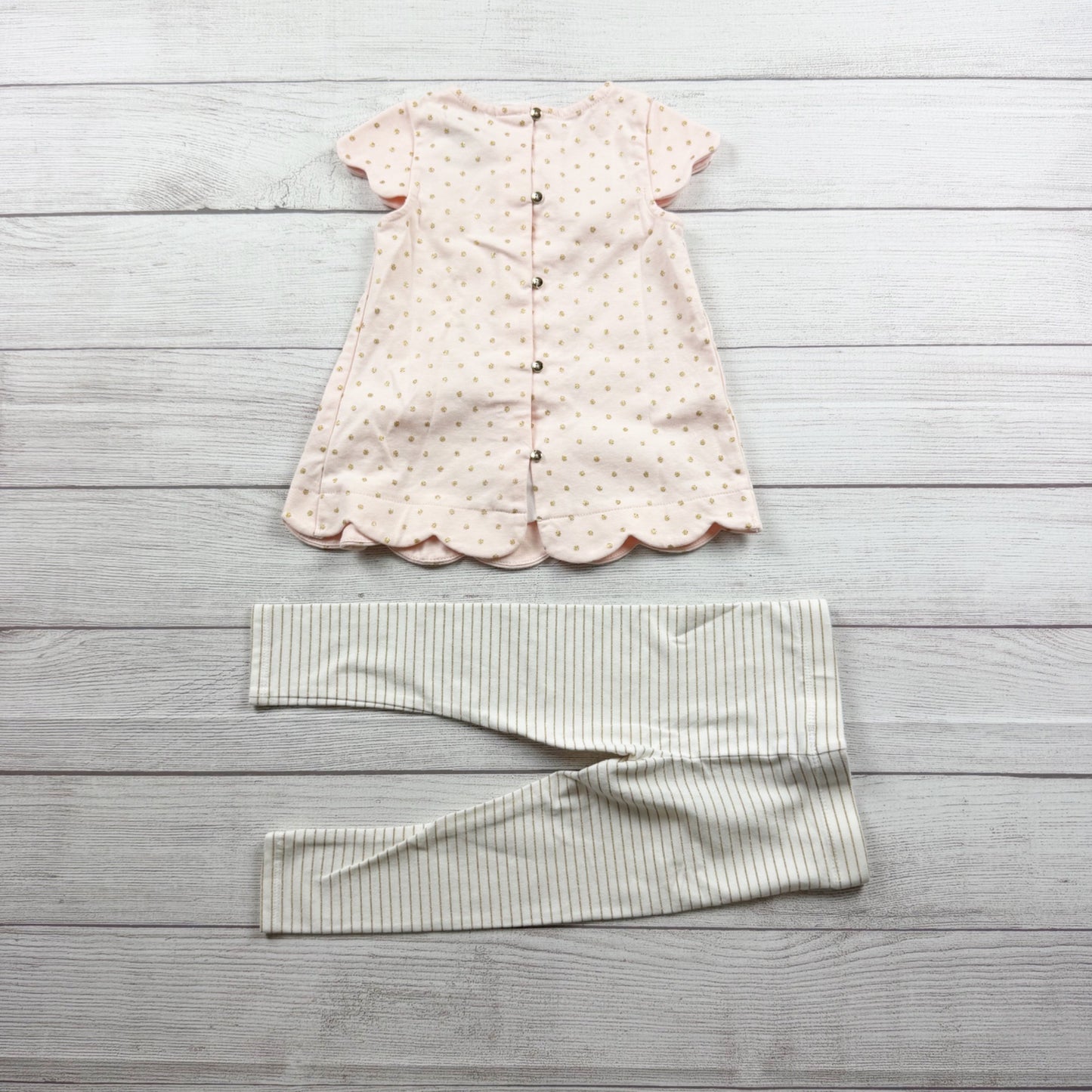 Tahari Baby Girls Polka Dot Dress Stripe Leggings Outfit Set 18-24 Months